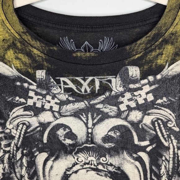 Xzavier skull grunge acid wash fade wings Gothic 2 sided AOP Mens Tshirt Medium - Picture 4 of 8